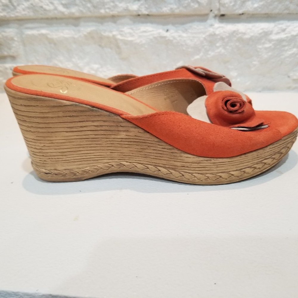 Orange Suede cork mules